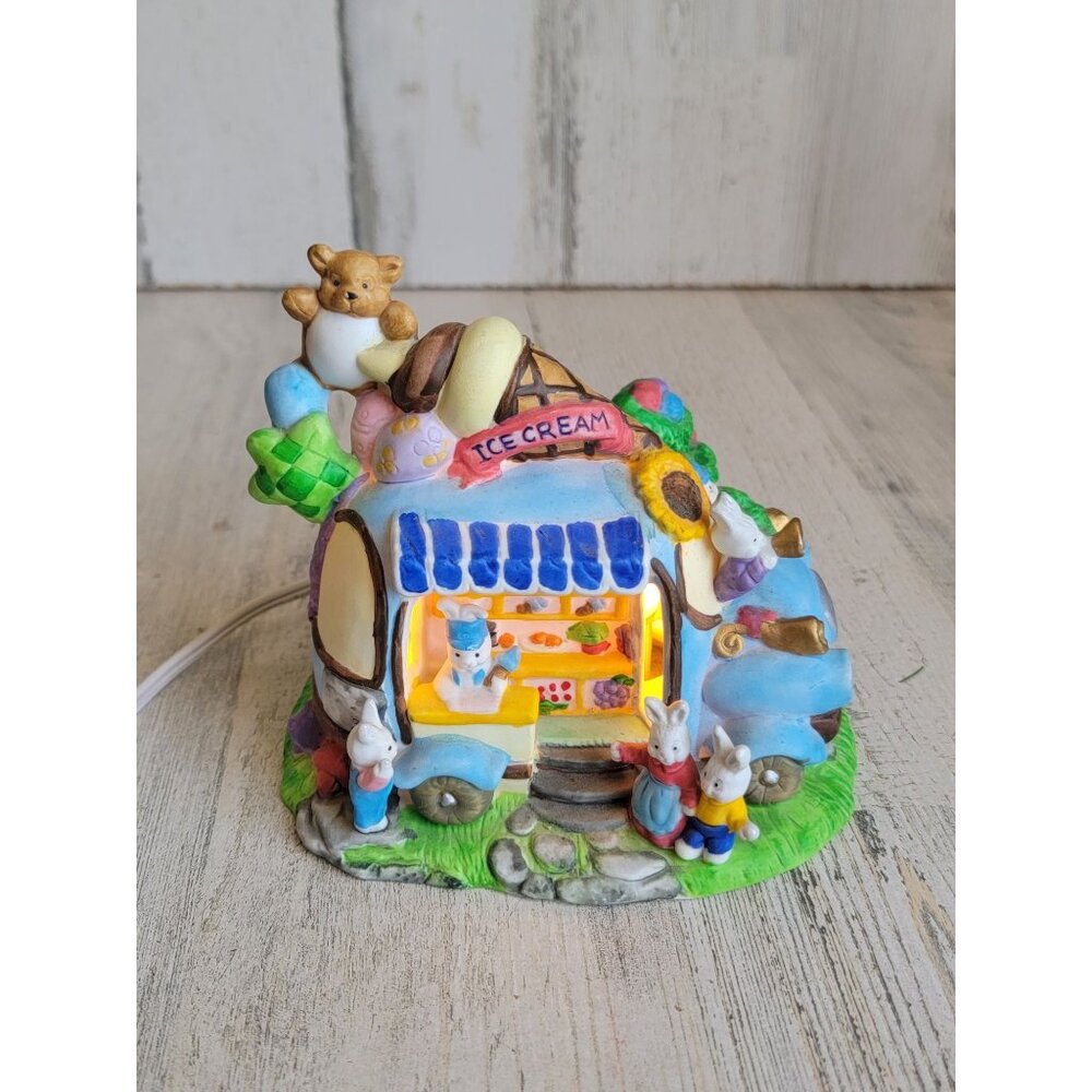 Vintage ceramic Easter‎ bunny ice cream car village house